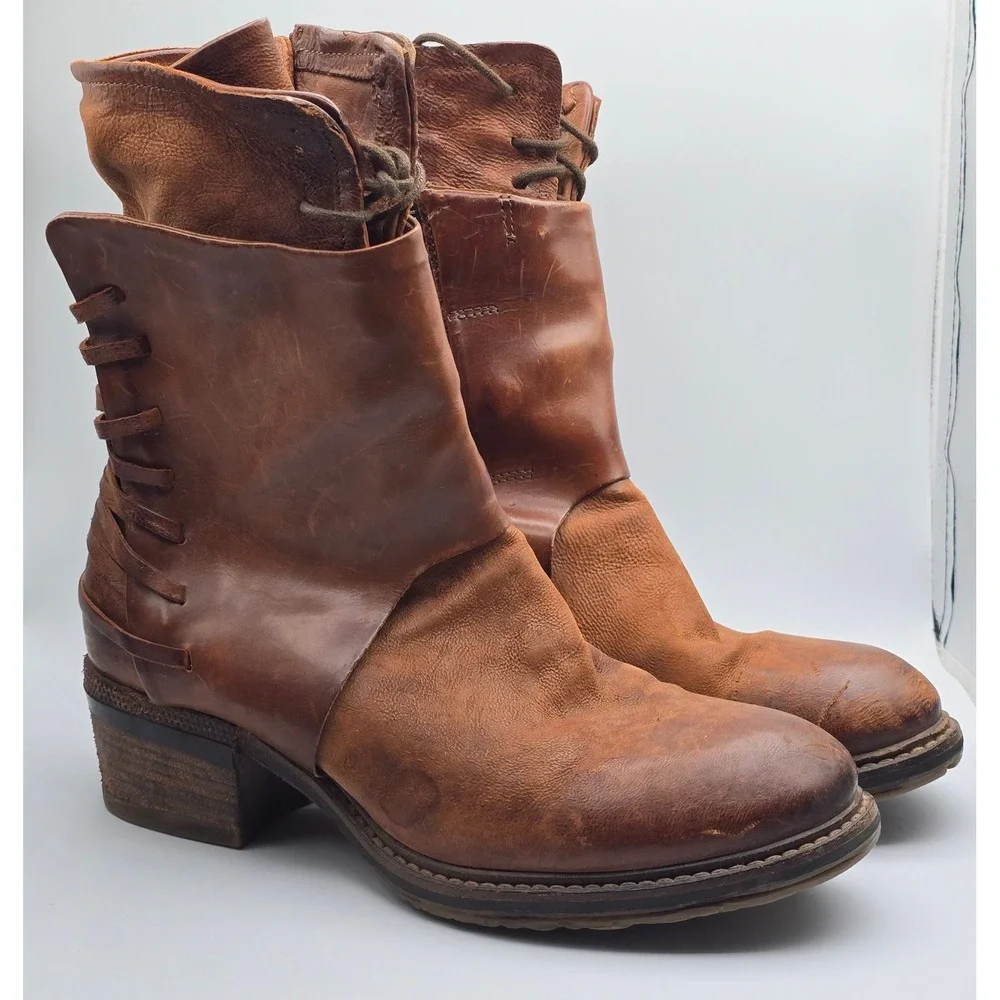 A.S.98 Ankle Boots Chet Katarina Womens 39 9 US Brown Leather Strappy Zip Moto